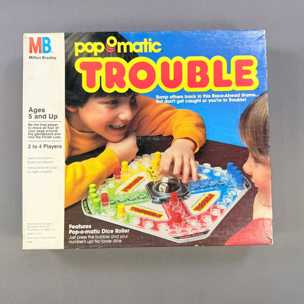 Milton Bradley Trouble 4658 Board Game Pop-O-Matic Dice Roller Family Race Game